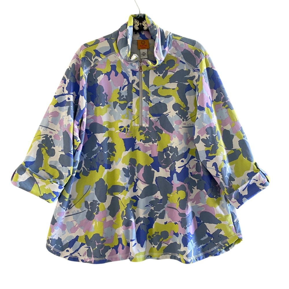 Ruby Rd Woman Top 2X‎ Camo Print 3/4 Sleeve 1/4 Zip Pullover Sweatshirt